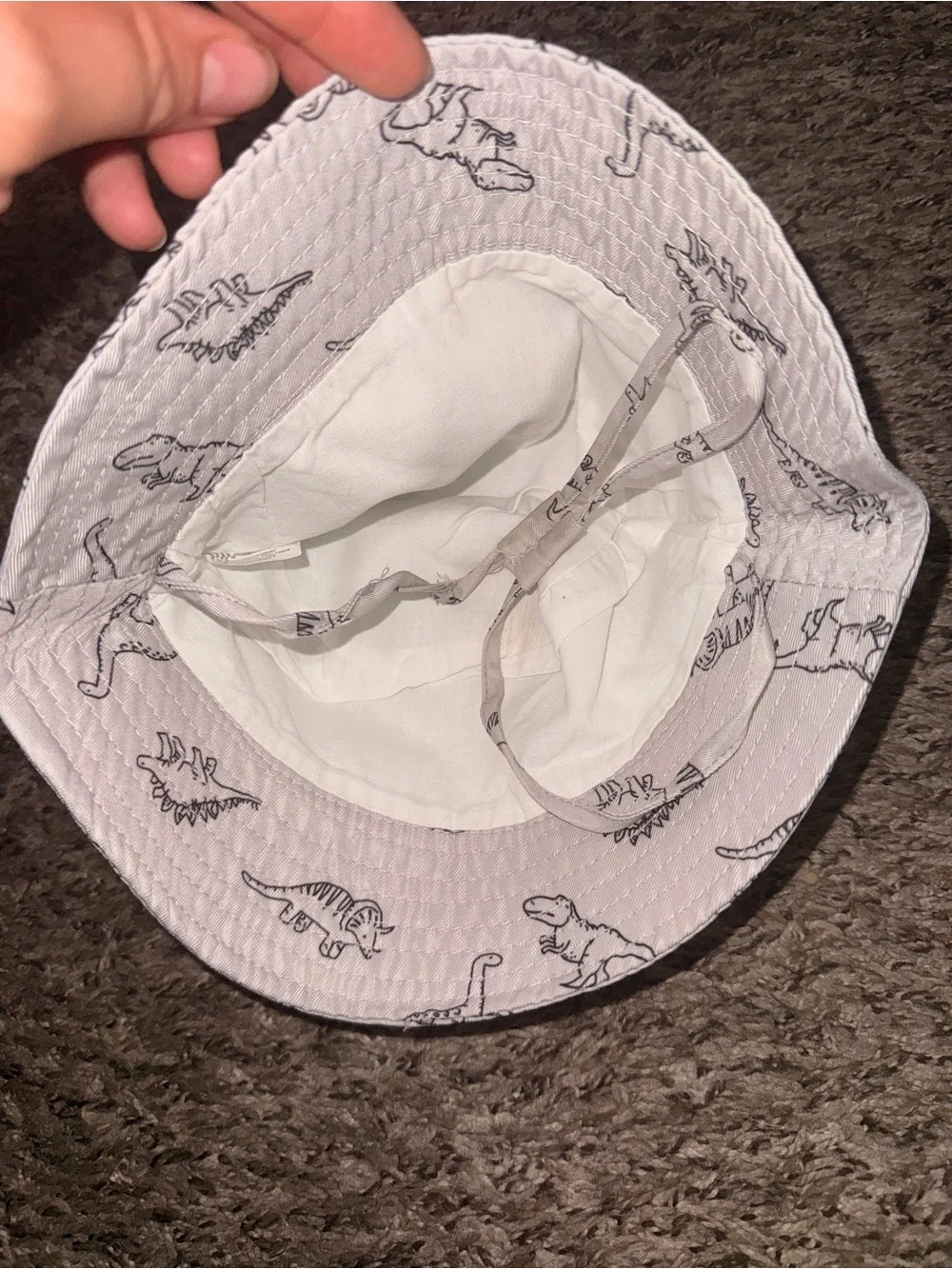 SHEIN Yellow & White Kids Dinosaur Print Reversible Bucket Hats